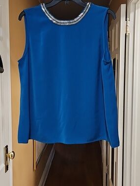 DKNYC Blue Sleeveless Embellished Neck Shell Top